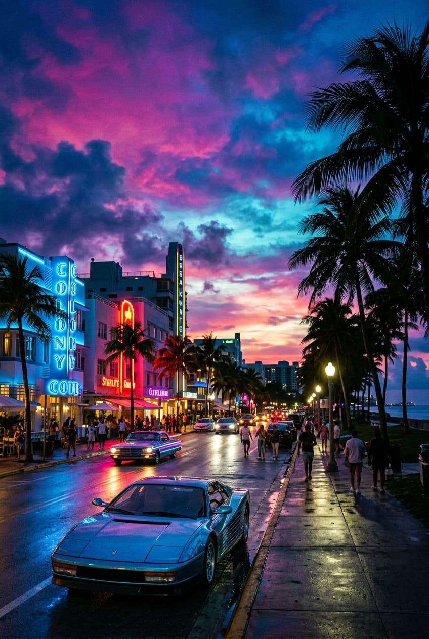 Grand Theft Auto VI Vice City Ocean Drive twilight